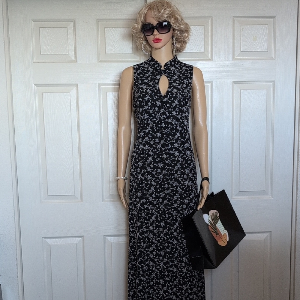 David Warren  Black Floral  Maxi Dress